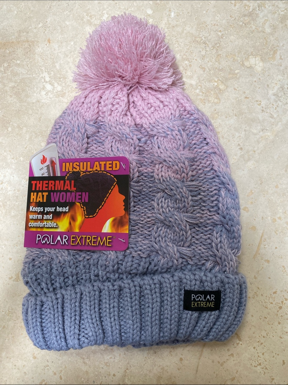 Women's Insulated Pink Gradient Pom Beanie